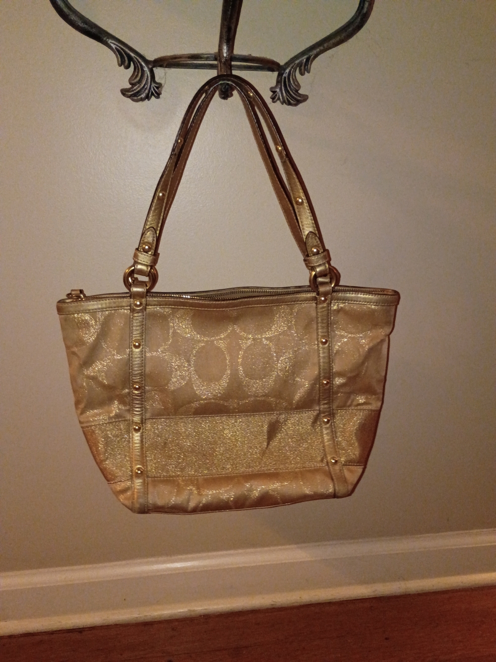 sparkly gold studded sparkly logo coach tote bag y2k - Picture 3 of 16